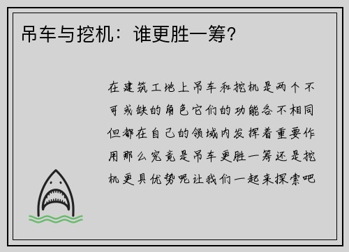 吊车与挖机:谁更胜一筹?
