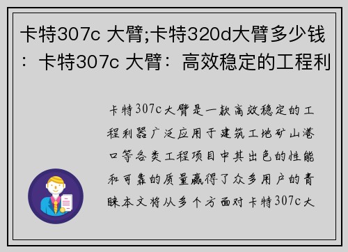 卡特307c 大臂;卡特320d大臂多少钱:卡特307c 大臂:高效稳定的工程利器