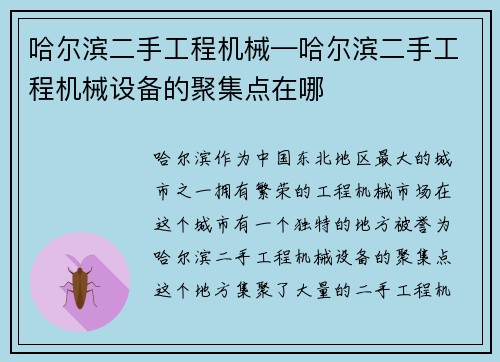 哈尔滨二手工程机械—哈尔滨二手工程机械设备的聚集点在哪